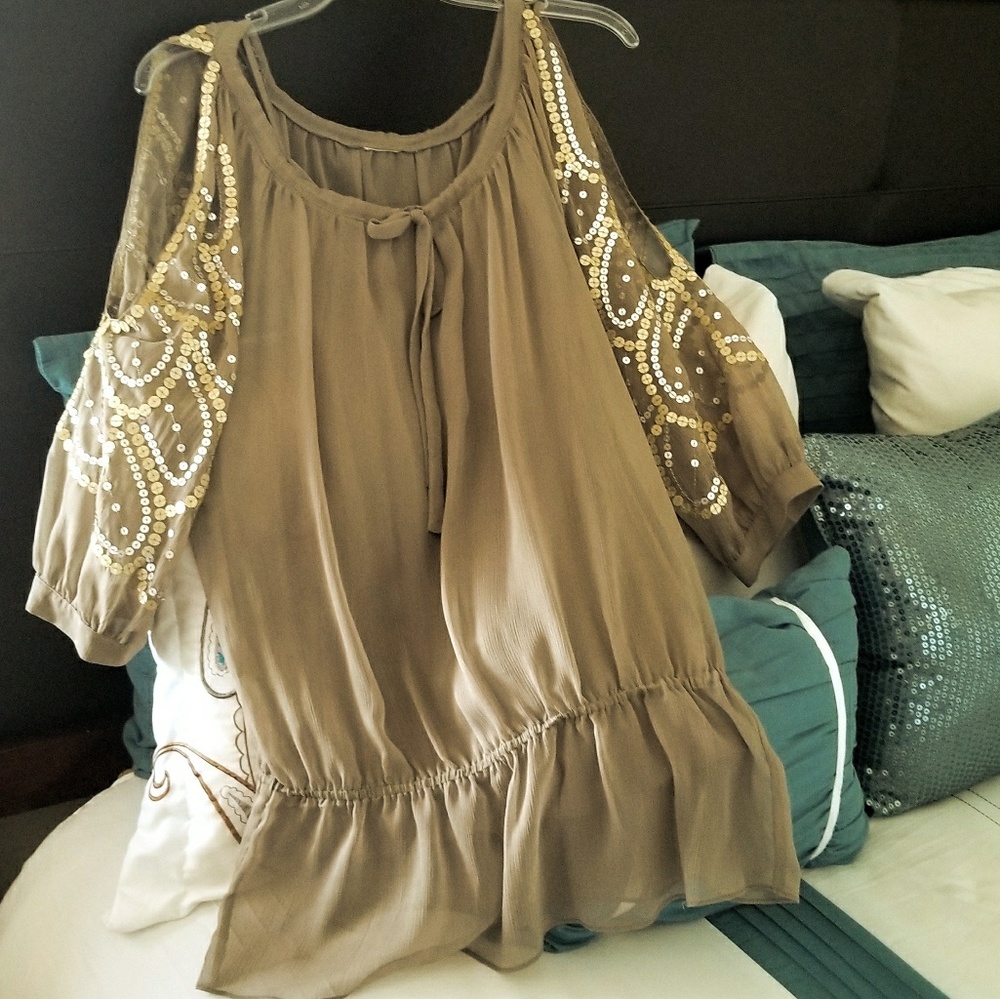 INC embellished cold shoulder top with tank.